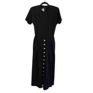 NWOT VINTAGE ALAIN TOUSSAINT BLACK BUTTON SKIRT MIDI‎ DRESS MEDIUM